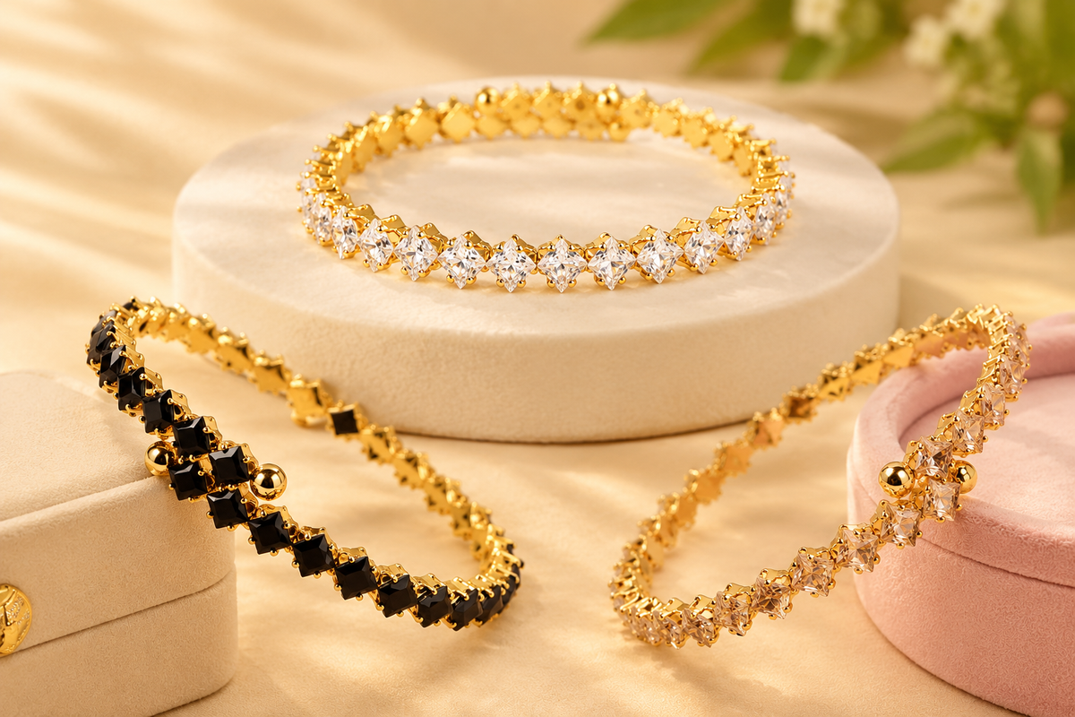 Royal Luxe Trio – Gold CZ Crystal Bracelets