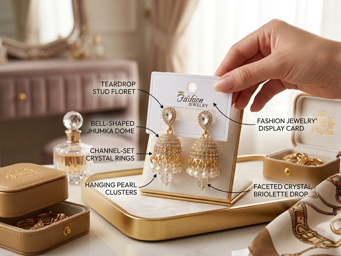 Royal Grace Crystal & Pearl Jhumka Earrings