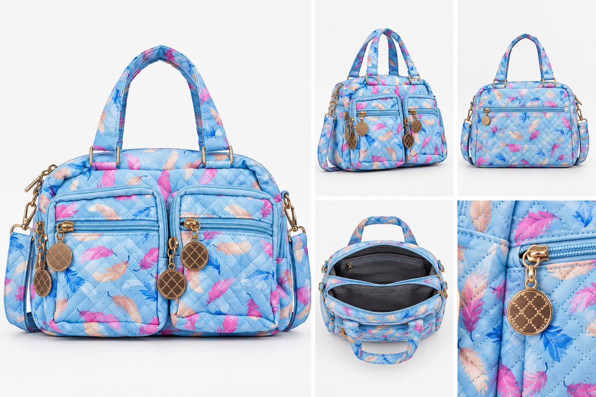 Pastel Feather Quilted Handbag