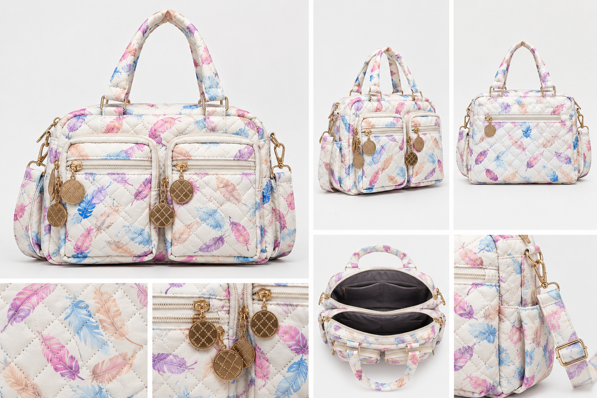Pastel Feather Quilted Handbag