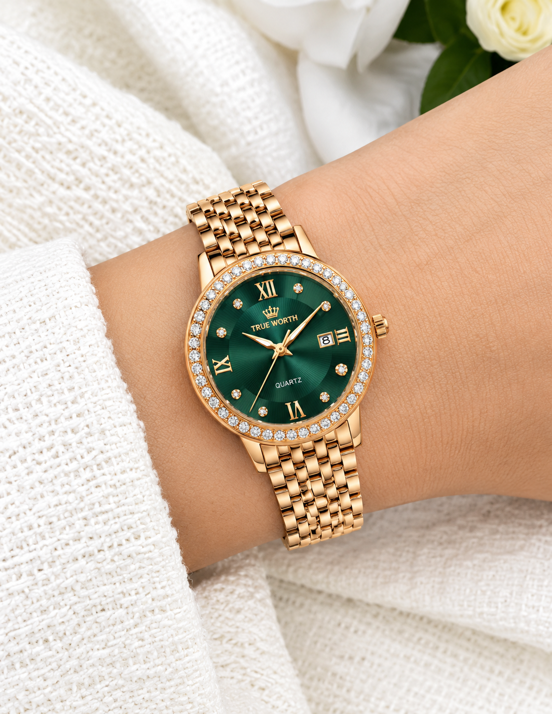 Rose Gold Crystal Elegance Women’s Watch