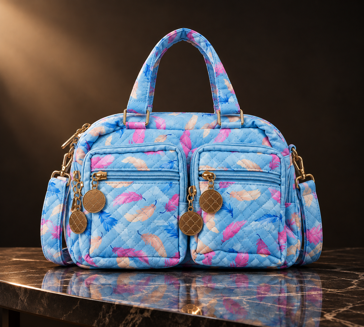 Pastel Feather Quilted Handbag