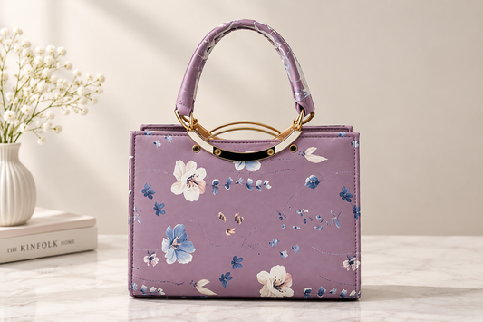 Pastel Purple Vegan Leather Satchel Bag with Gold Handles