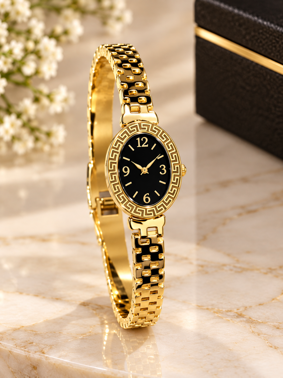 Golden Greek-Key Classic Women’s Bracelet Watch