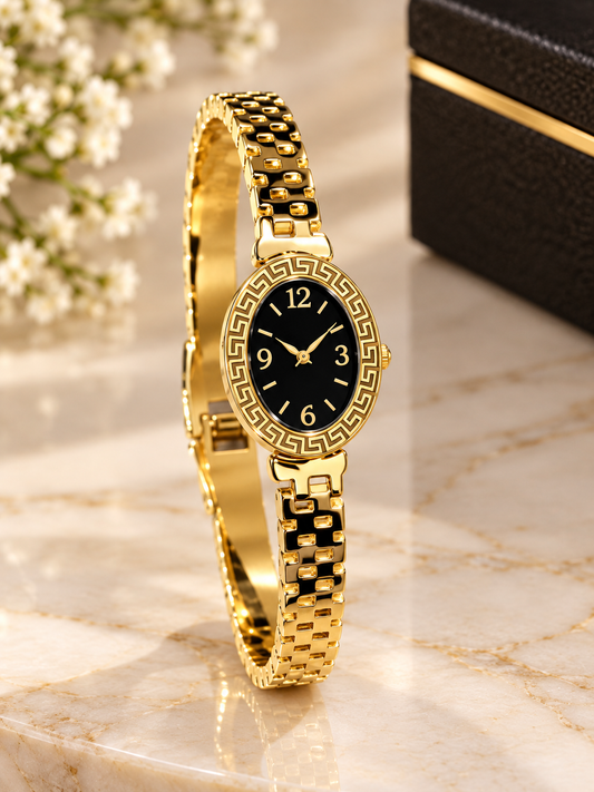 Golden Greek-Key Classic Women’s Bracelet Watch