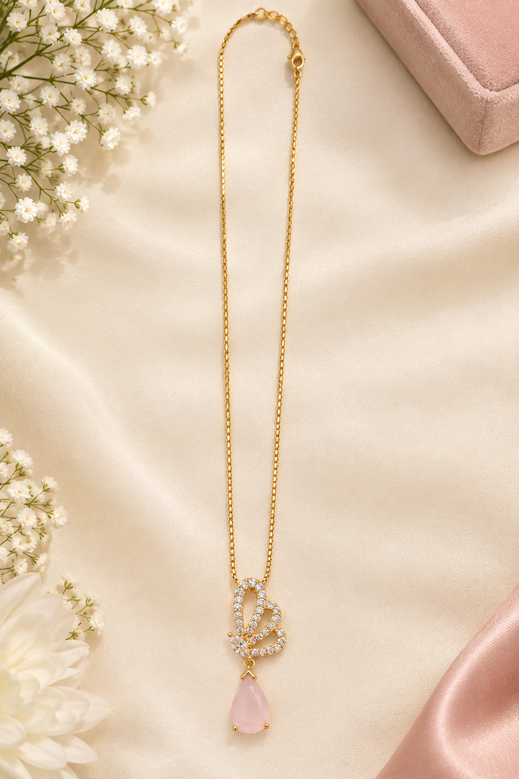 Rose Quartz Crystal Drop Necklace