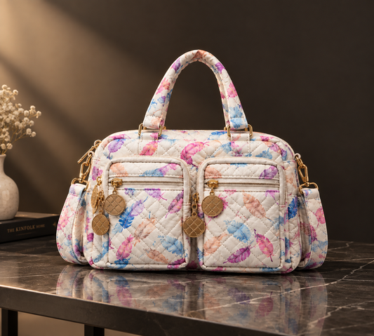 Pastel Feather Quilted Handbag