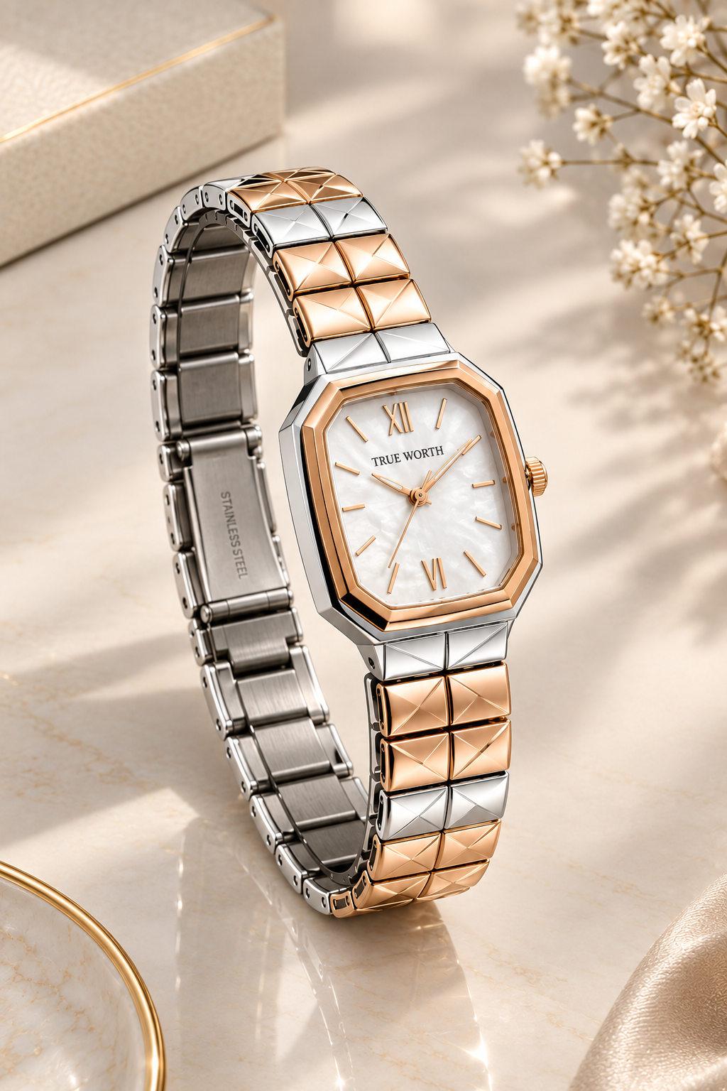 True Worth "Amour" Rose Gold Link Watch
