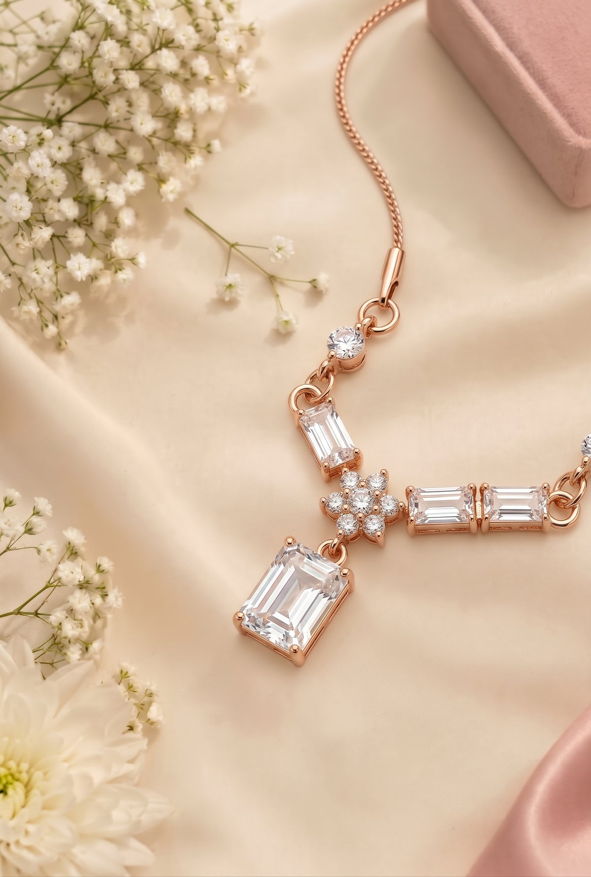 Blossom & Baguette Solitaire Drop Necklace