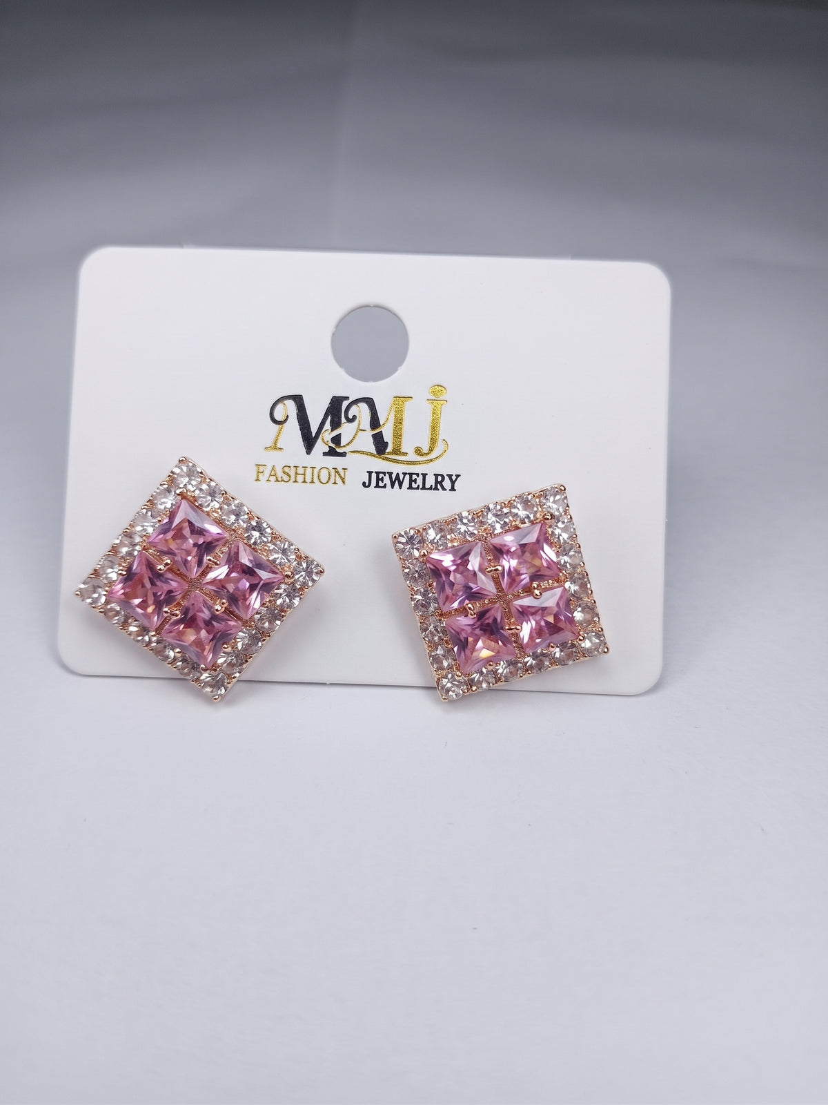 Radiant Pink Princess-Cut Halo Stud Earrings