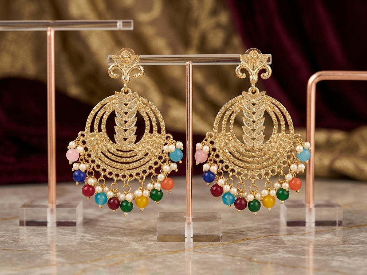 Multicolor Meenakari & Pearl Chandbali Statement Earrings