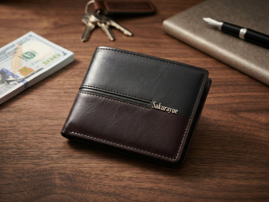 Sakurayue Dual-Tone Classic Men’s Leather Bifold Wallet