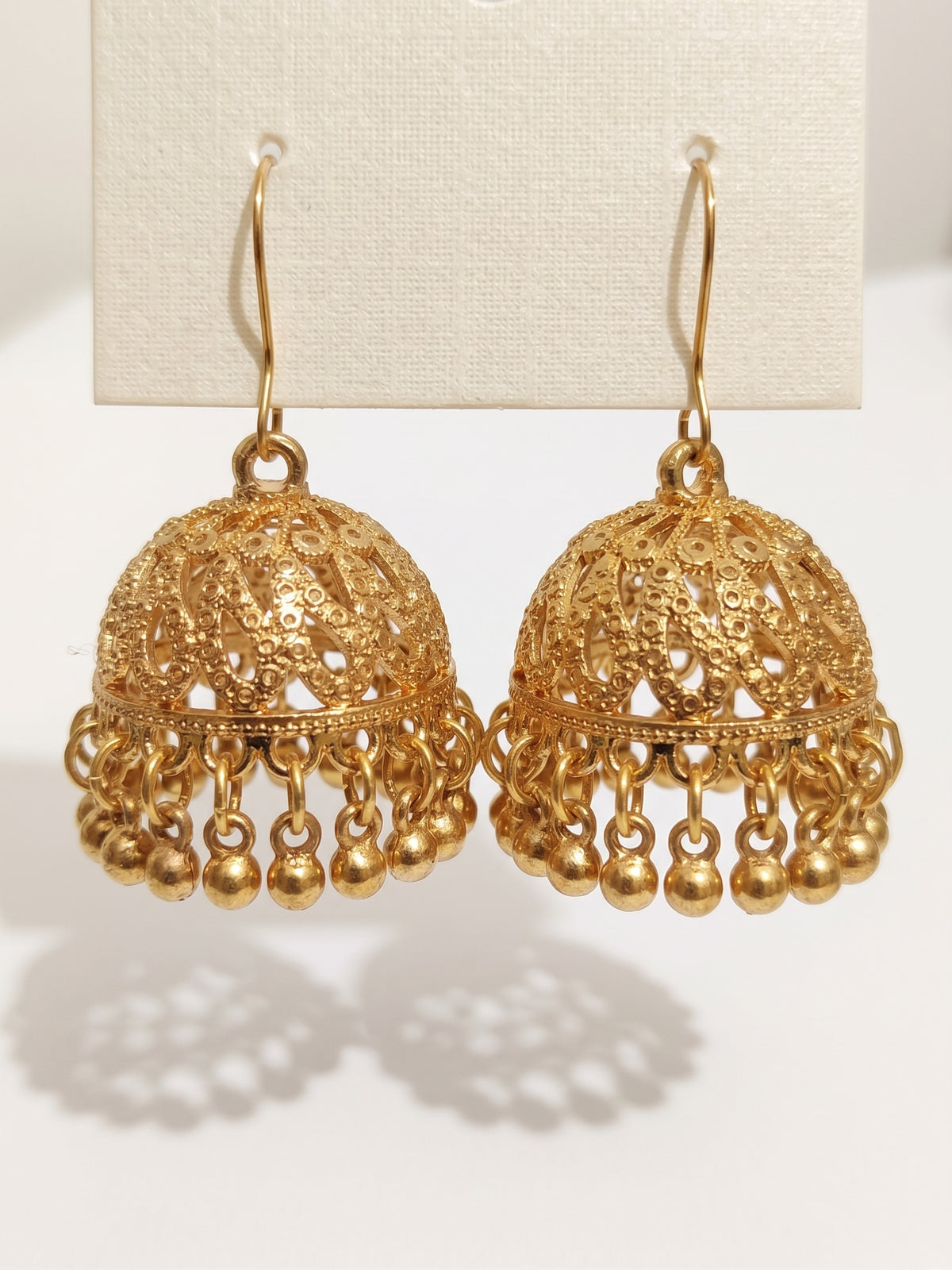 Antique Gold Filigree Crystal Jhumka Earrings