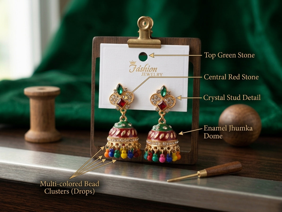 Traditional Multicolor Meenakari Jhumka Earrings (Ethnic Handcrafted Dome Jhumkis)