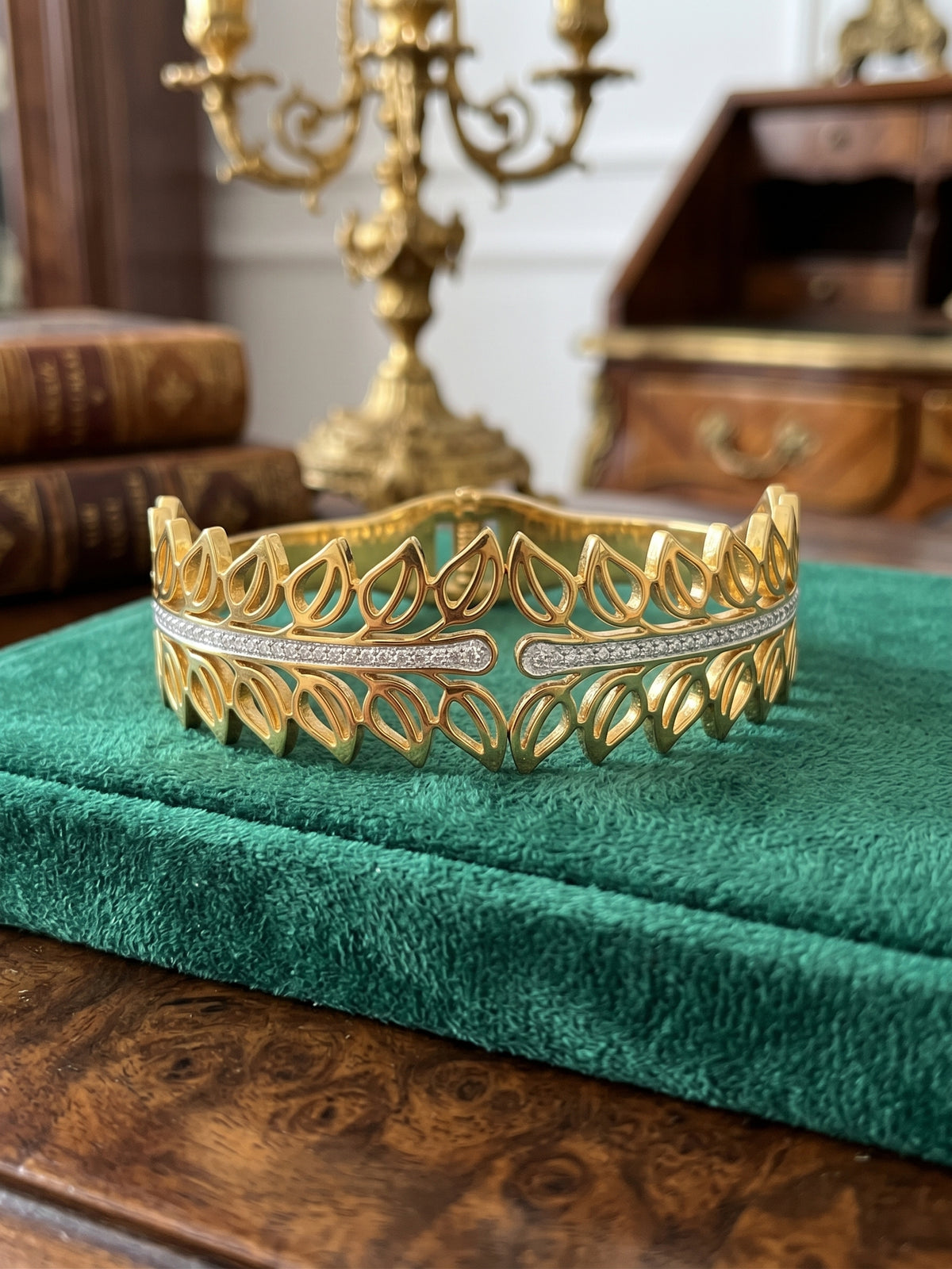 Golden Olive Leaf Filigree Cuff