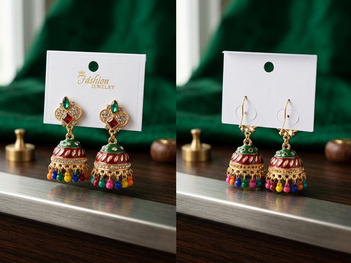 Traditional Multicolor Meenakari Jhumka Earrings (Ethnic Handcrafted Dome Jhumkis)