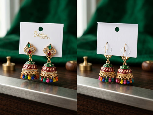 Traditional Multicolor Meenakari Jhumka Earrings (Ethnic Handcrafted Dome Jhumkis)