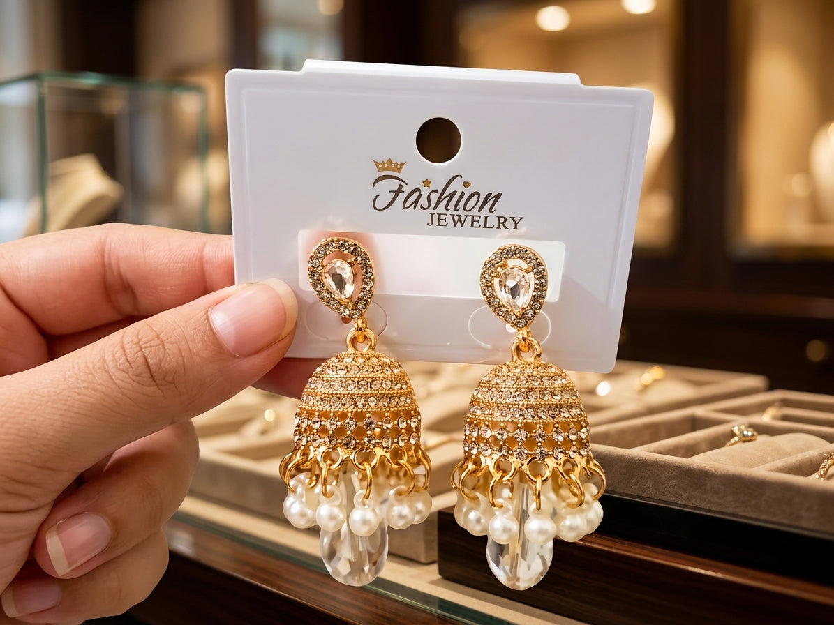 Royal Grace Crystal & Pearl Jhumka Earrings