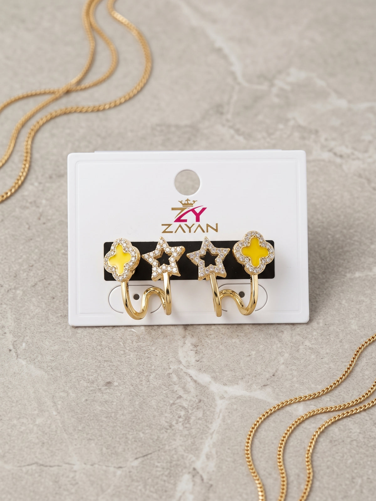 Zayan Gold-Plated Clover & Pave Star Spiral Huggie Earrings Set