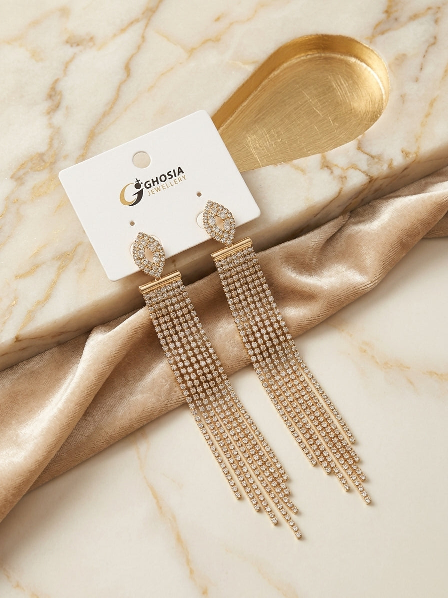 Sparkling Rhinestone Fringe Drop Earrings