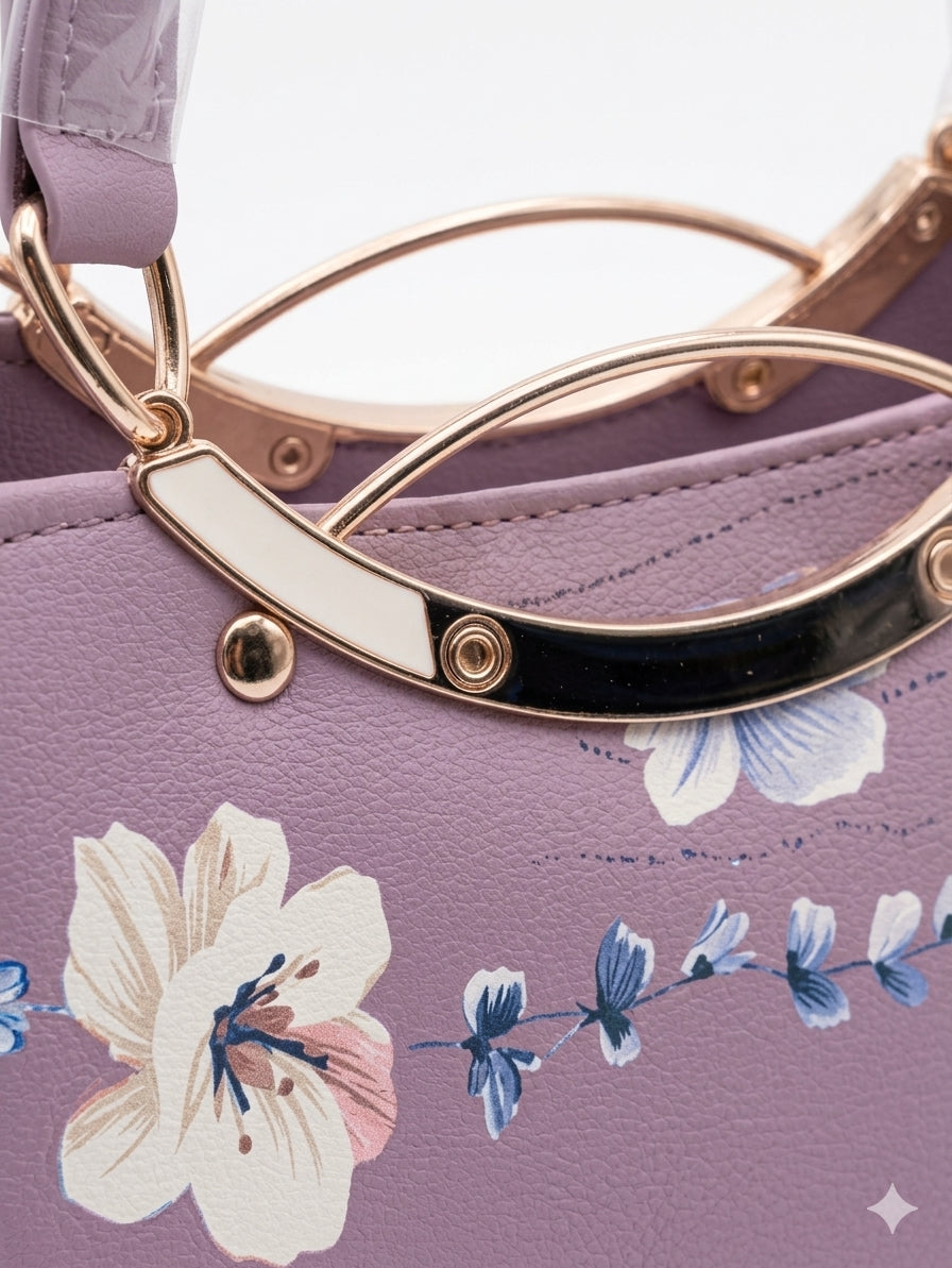 Pastel Purple Vegan Leather Satchel Bag with Gold Handles